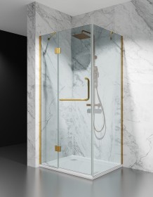 Okucia Złoto Szczotkowane, Szkło Transparentne, Kabina Prysznicowa Uchylna, model Polonia