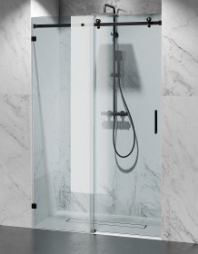 Okucia czarny mat, Szkło Transparentne, Drzwi Prysznicowe Bezprofilowe P2  