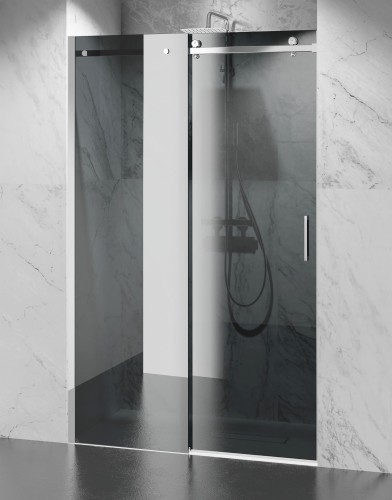 Drzwi Prysznicowe Przesuwne, Okucia Chrom Połysk, Szkło Grafitowe Dymione