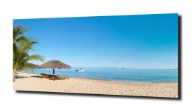 obraz na szkle Tropikalna plaża leżaki