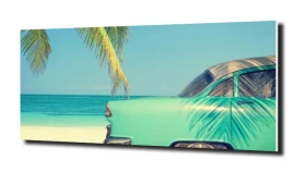 obraz na szkle Plaża samochód retro