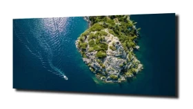 obraz na szkle Statek wyspa ocean