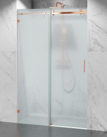 Okucia Różowe Złoto, Szkło Mrożone Mleczne, Drzwi Prysznicowe Bezprofilowe P2