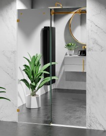 Okucia Złoty Połysk, Szkło Efekt Lustra, Drzwi Prysznicowe Bezprofilowe P2  