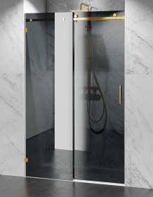 Okucia Złoty Połysk, Szkło Grafitowe, Drzwi Prysznicowe Bezprofilowe P2