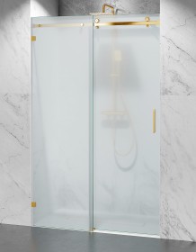 Okucia Złoty Połysk, Szkło Mrożone Mleczne, Drzwi Prysznicowe Bezprofilowe P2