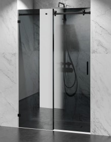 Okucia czarny mat, Szkło Grafitowe, Drzwi Prysznicowe Bezprofilowe P2   