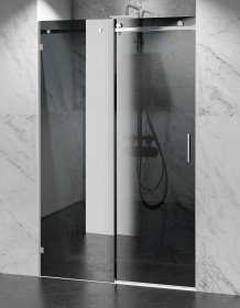 Okucia Chrom Połysk, Szkło Grafitowe, Drzwi Prysznicowe Bezprofilowe P2  