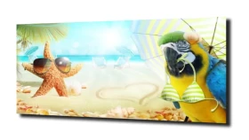 obraz na szkle Papuga plaża śmieszne