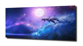 obraz na szkle Delfiny księżyc ocean