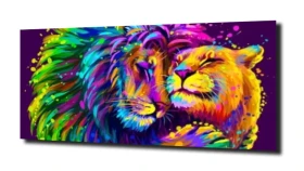 obraz na szkle Lwy miłość pop art.