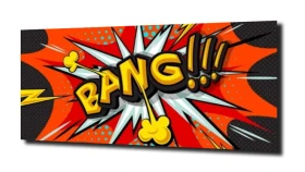 obraz na szkle Bang napis komiks