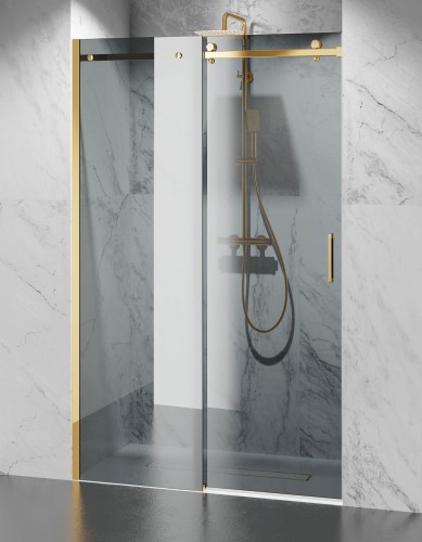 Drzwi Prysznicowe Przesuwne, Okucia Złoty Połysk, Szkło Grafitowe Dymione