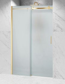 Okucia Złoty Połysk, Szkło Mrożone Mleczne, Drzwi Prysznicowe Przesuwne.