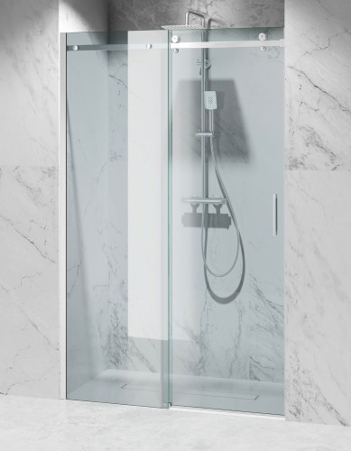 Drzwi Prysznicowe Przesuwne, Okucia Stal Szczotkowana, Szkło Transparentne