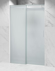 Okucia Chrom Szczotkowany, Szkło Mrożone Mleczne, Drzwi Prysznicowe Przesuwne.