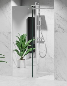 Okucia Chrom Szczotkowany, Szkło Lustrzane, Drzwi Prysznicowe Przesuwne.