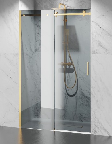 Drzwi Prysznicowe Przesuwne, Okucia Złoto Szczotkowane, Szkło Grafitowe Dymione