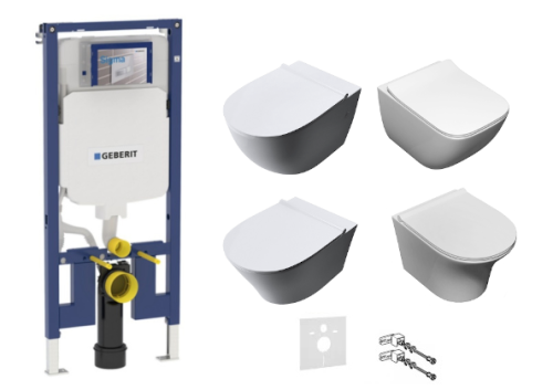 Zestaw podtynkowy: stelaż Geberit Duofix Slim (UP320), misa WC serii Rimless, deska wolnoopadająca, mata oraz wsporniki dystansowe zdjecie 1 polskie kabiny