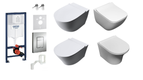 Zestaw podtynkowy: stelaż GROHE + wkładka FRESH, sedes serii Tornado, przycisk, deska wolnoopadająca, mata oraz wsporniki dystansowe 