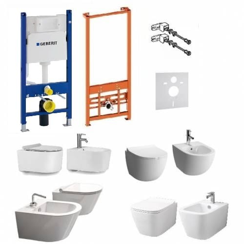 Kompletny zestaw serii Rimless: misa WC, bidet oraz stelaże podtynkowe Geberit UP100 zdjecie 1 polskie kabiny