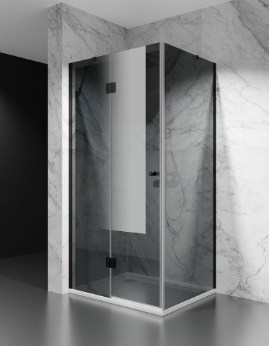 Kabina Prysznicowa Uchylna, Czarne Okucia, Szkło Grafitowe Dymione, model Vertus