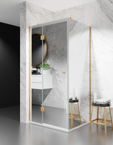 kabina prysznicowa uchylna DV8100 okucia zloty mat szklo efekt lustra zdjecie 1 polskie kabiny