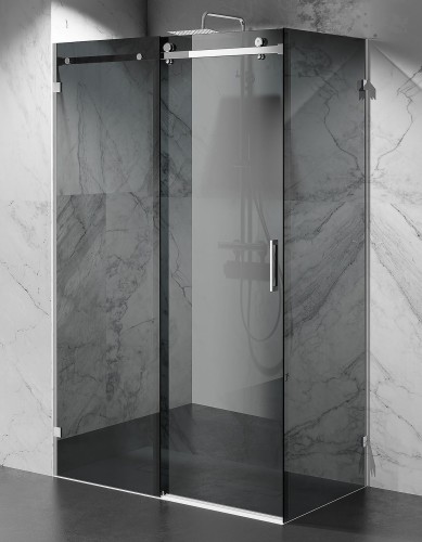 kabina prysznicowa przesuwna bezprofilowa szklo grafitowe okucia chreom polysk zdjecie 1 polskie kabiny