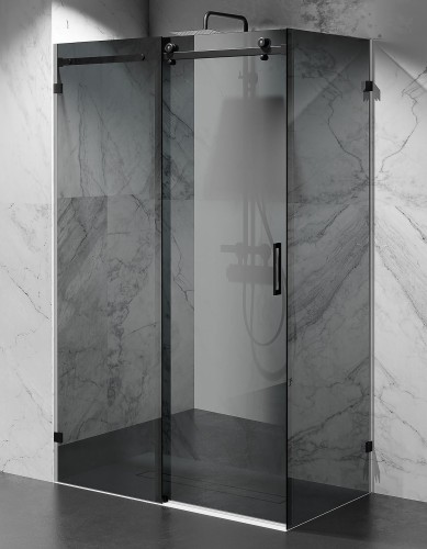 kabina prysznicowa przesuwna bezprofilowa szklo grafitowe okucia czarny mat zdjecie 1 polskie kabiny