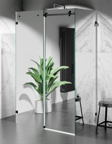Kabina Prysznicowa Przesuwna Trzyścienna CV20P, szkło Efekt Lustra okucia Czarny Mat