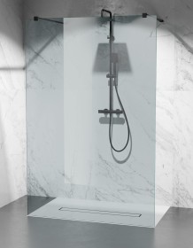 Transparentna Szyba prysznicowa Wolnostojąca Walk-In okucia czarny mat 