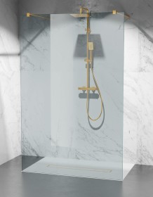 Transparentna Szyba prysznicowa Wolnostojąca Walk-In okucia złoty mat