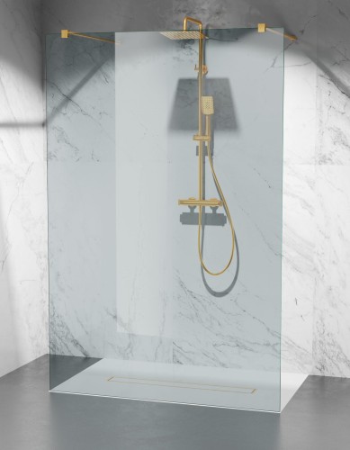 transparentna szyba prysznicowa wolnostojaca walk-in okucia zloty mat zdjecie 1 polskie kabiny