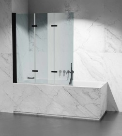 Parawan nawannowy transparentny 3-skrzydłowy PNW116  okucia czarny mat