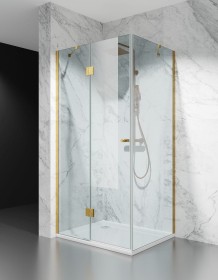 Okucia Złoto Szczotkowane, Szkło Transparentne, Kabina Prysznicowa Uchylna.