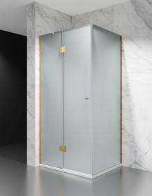 Okucia Złoto Szczotkowane, Szkło Mrożone Mleczne, Kabina Prysznicowa Uchylna.