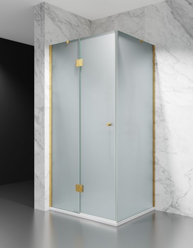 Kabina Prysznicowa Uchylna, Okucia Złoto Szczotkowane, Szkło Mrożone Mleczne
