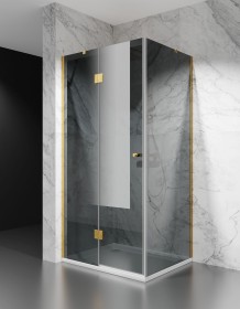 Złota Kabina Prysznicowa Uchylna DV8000, Okucia Złoto Szczotkowane, Szkło Grafit 