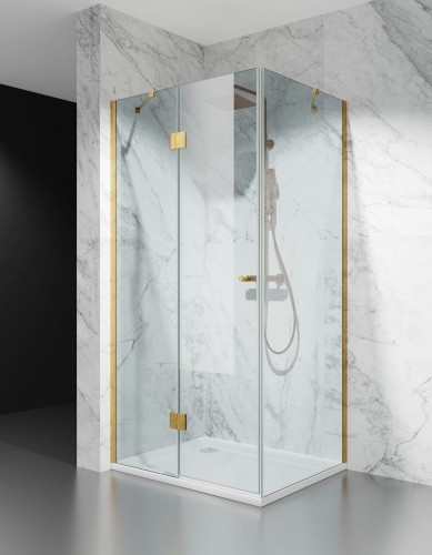 Złota Kabina Prysznicowa Uchylna, Okucia Złoto Szczotkowane, Szkło Transparentne zdjęcie 1