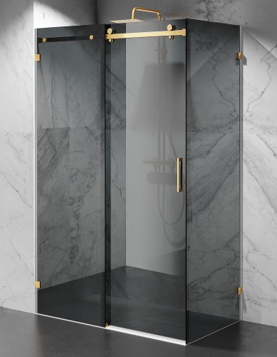 Złota Kabina Prysznicowa Przesuwna Bezprofilowa C20P2, Okucia Złoto Szczotkowane, Szkło Grafit zdjęcie 1 polskie kabiny