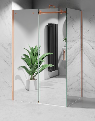 złota kabina prysznicowa przesuwna C20 okucia złoty róż szkło efekt lustra zdjęcie 1 polskie kabiny