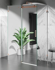 Złota Kabina Prysznicowa Przesuwna Trzyścienna CV20P, Okucia Złoty Róż, Szkło Efekt Lustra