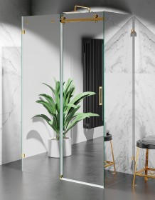 Złota Kabina Prysznicowa Przesuwna Trzyścienna CV20P, Szkło Efekt Lustra