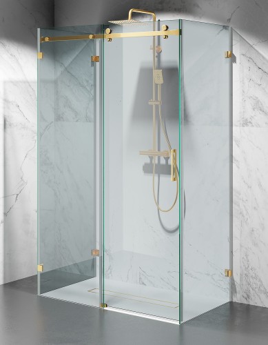 złota kabina prysznicowa przesuwna trzyscienna CV20P okucia złoty mat szkło transparentne zdjęcie 1 polskie kabiny