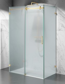 Złota Kabina Prysznicowa Przesuwna Trzyścienna CV20P, Okucia Złoto Szczotkowane, Szkło Mrożone