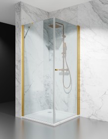 Złota Kabina Prysznicowa Wahadłowa D1300, Okucia Złoto Szczotkowane, Szkło Transparentne 