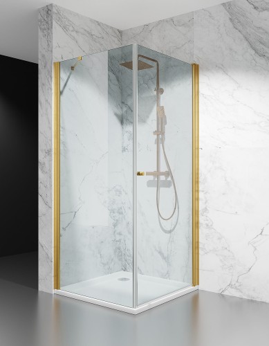 złota kabina prysznicowa wahadłowa D1300, okucia złoto szczotkowane szkło transparentne zdjęcie 1