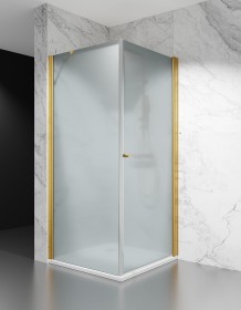 Złota Kabina Prysznicowa Wahadłowa D1300, Okucia Złoto Szczotkowane, Szkło Mrożone