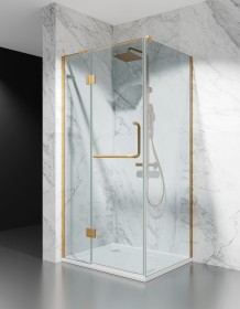 Złota Kabina prysznicowa uchylna DV8600, Okucia Złoto Szczotkowane, Szkło Transparentne