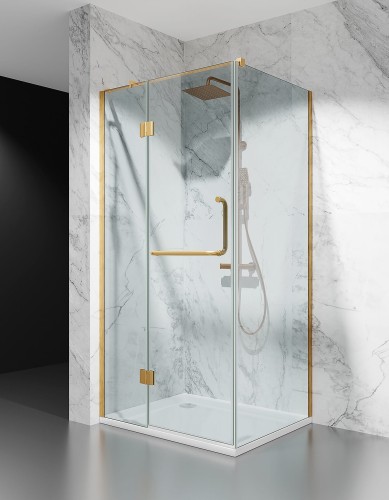 Złota kabina prysznicowa uchylna DV8600, okucia złoto szczotkowane szkło transparentne zdjęcie 1